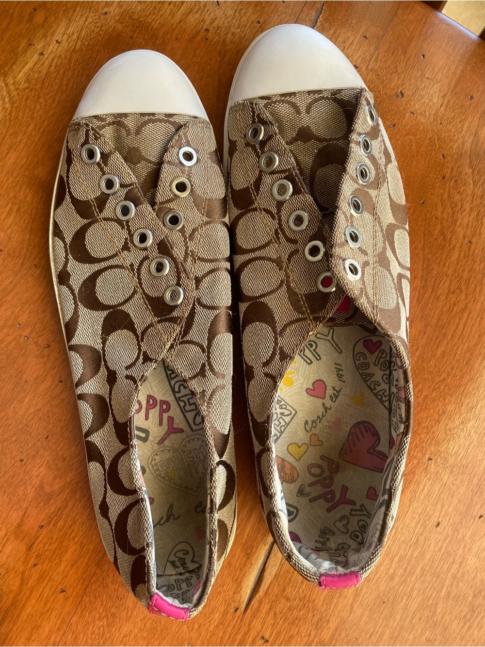 Coach Women’s Brown Signature-Print Sneakers with White Toe